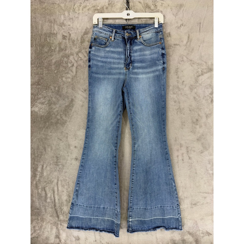 Judy Blue High Rise Flare Jeans Medium Wash Raw Hem JB88486-MD Mens 5/27‎